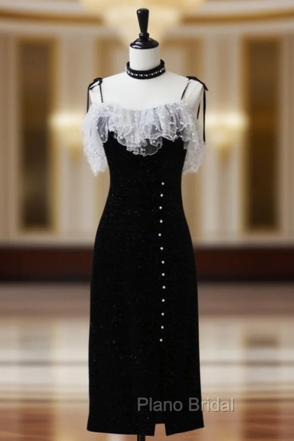 Black Mermaid Velvet Short Formal Prom Dresses, Black Short Evening Dresses Main image