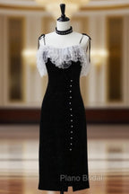 Black Mermaid Velvet Short Formal Prom Dresses, Black Short Evening Dresses