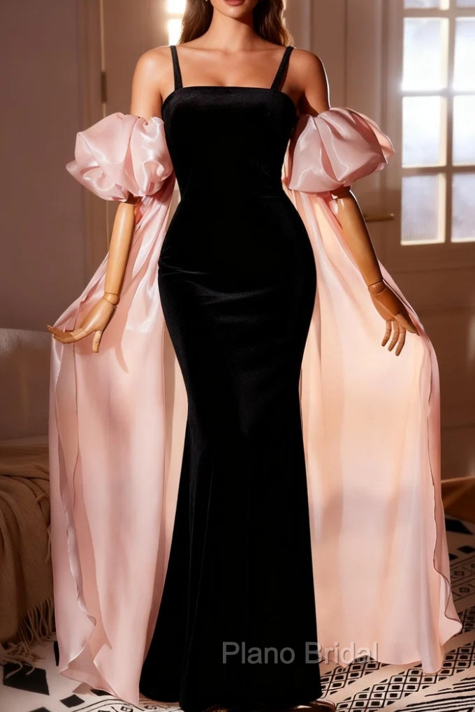 Black Mermaid Velvet Straps Formal Prom Dresses Main image