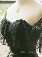 Black Off Shoulder Lace Sweetheart Lovely Short Homecoming Dresses, Black Party Dresses