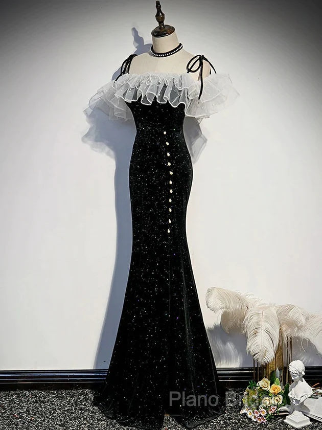 Black Off Shoulder Mermaid Long Formal Dresses, Black Wedding Party Dresses Secondary image