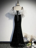 Black Off Shoulder Mermaid Long Formal Dresses, Black Wedding Party Dresses