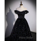 Black Off Shoulder Shiny Beaded Long Formal Prom Dresses A-line Black Evening Dresses Formal Prom Dresses shops