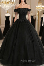 Black Off Shoulder Sweet 16 Formal Dresses with Lace Black Formal Dresses Formal Prom Dresses shops