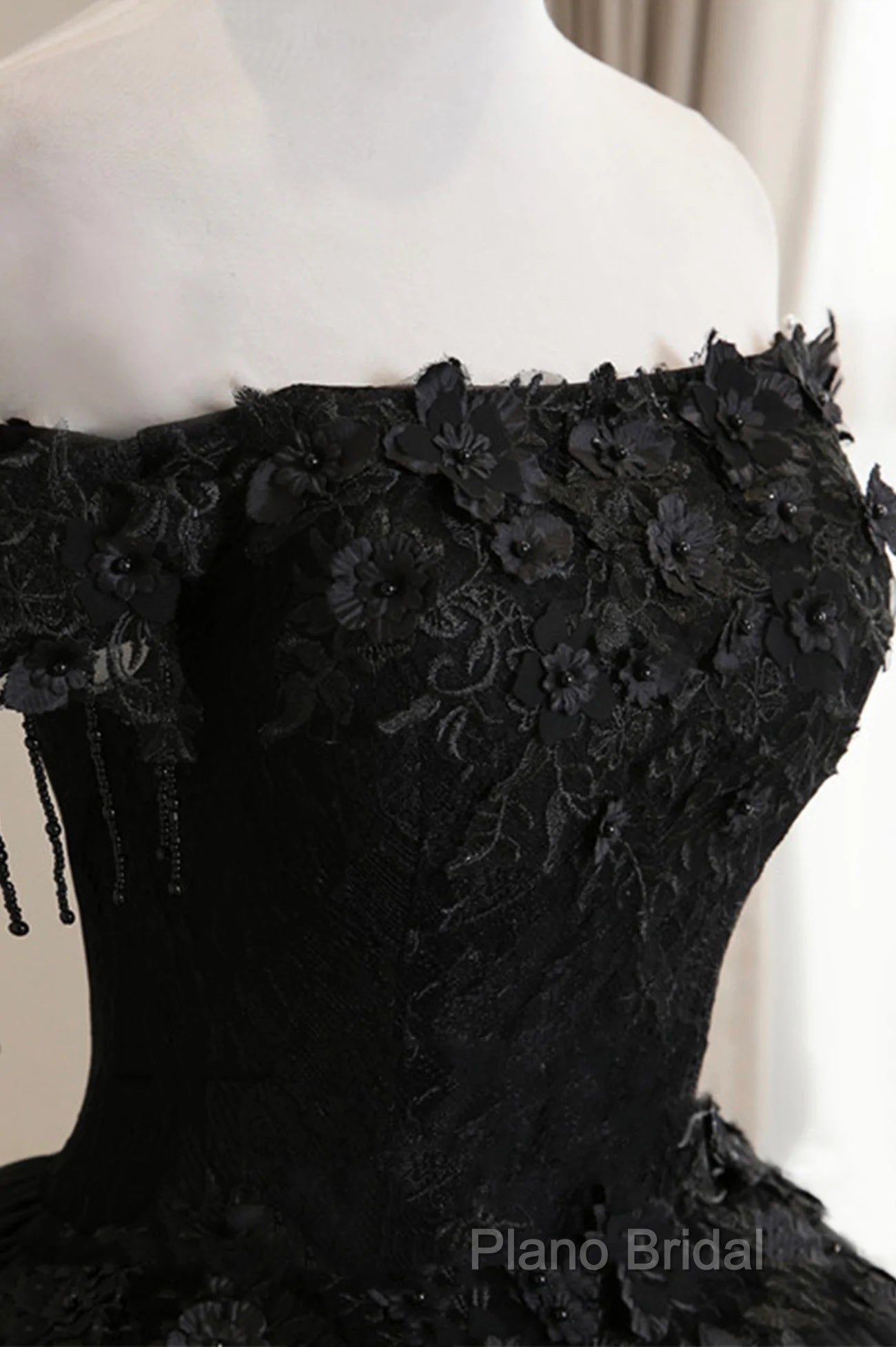 Black Off Shoulder Sweet 16 Formal Dresses With Lace, Black Long Formal Prom Dresses Secondary image