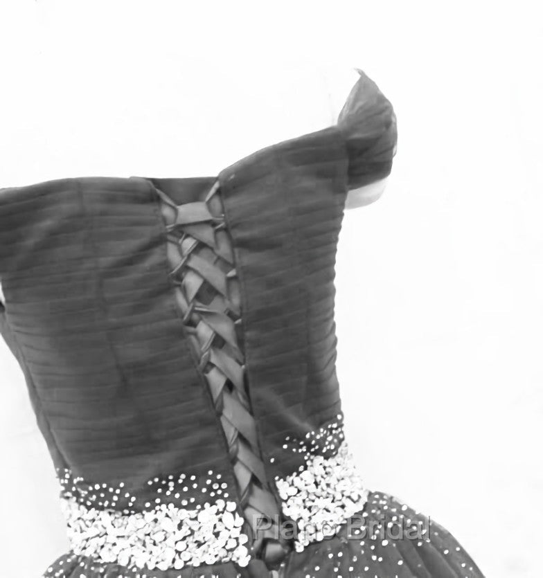 Black Off Shoulder Tulle Lace Beaded A-line Formal Prom Dresses, Black Junior Party Dresses