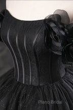 Black Off Shoulder Tulle Lace-Up Sweet 16 Dresses, Black Long Party Dresses Formal Prom Dresses