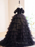 Black Off Shoulder Tulle Long Formal Prom Dresses, Black Formal Evening Dresses