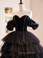 Black Off Shoulder Tulle Long Formal Prom Dresses, Black Formal Evening Dresses
