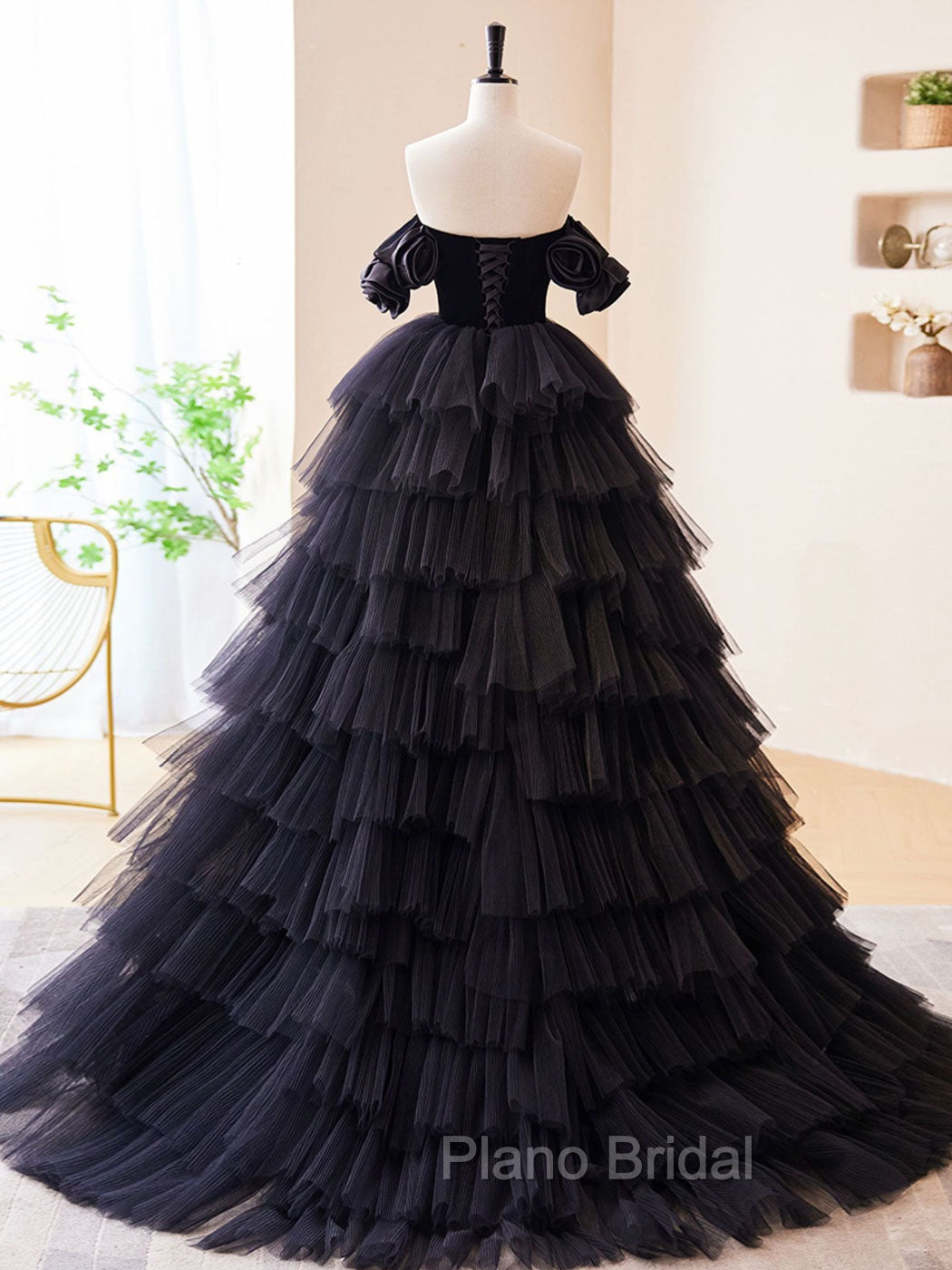 Black Off Shoulder Tulle Long Formal Prom Dresses, Black Formal Evening Dresses