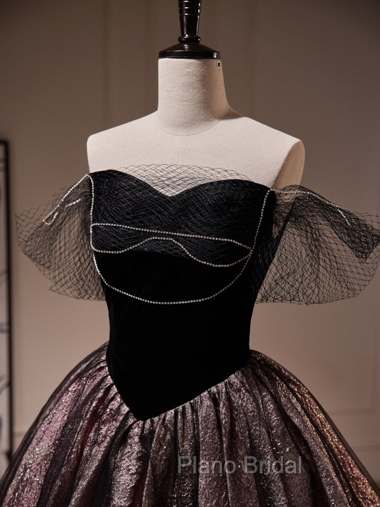 Black Off Shoulder Tulle Short Formal Prom Dresses, Black Homecoming Dresses