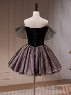 Black Off Shoulder Tulle Short Formal Prom Dresses, Black Homecoming Dresses