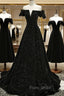 Black Off Shoulder Velvet Long Party Dresses Formal Prom Dresses, Black Simple Evening Dresses