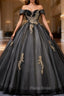 Black Off the Shoulder Sequins Appliques Quinceanera Dresses