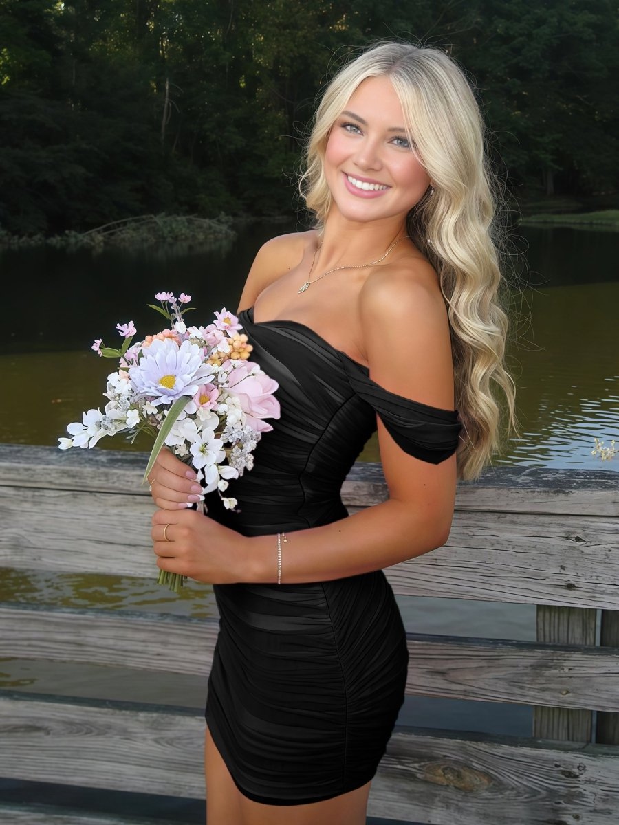 Black Off The Shoulder Tulle Homecoming Dress Short Cocktail Dresses Secondary image
