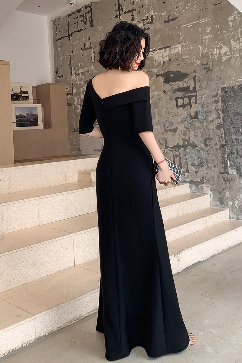 Black One Shoulder Slit Long Formal Evening Dresses, Black Formal Dresses Formal Prom Dresses