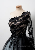 Black One Shoulder Tulle Long Formal Prom Dresses Formal Dresses