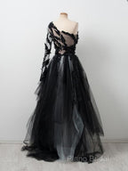 Black One Shoulder Tulle Long Formal Prom Dresses Formal Dresses