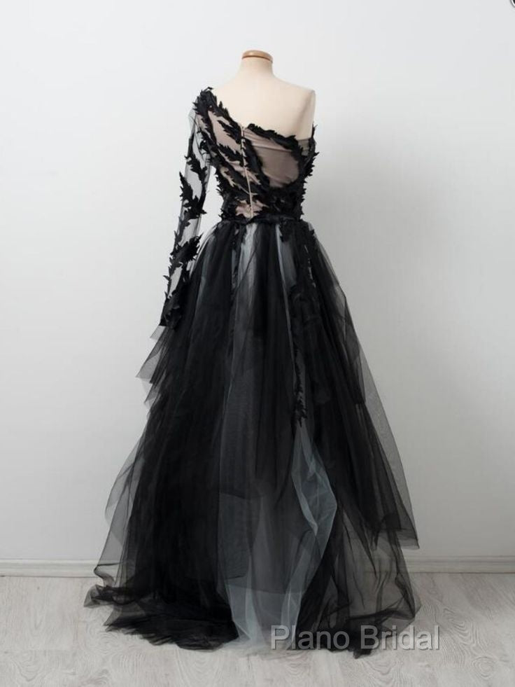 Black One Shoulder Tulle Long Formal Prom Dresses Formal Dresses