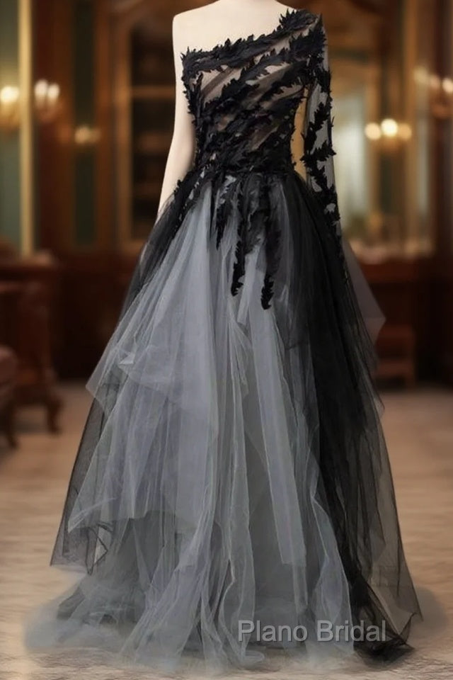 Black One Shoulder Tulle Long Formal Prom Dresses Formal Dresses Main image