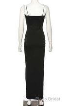 Black Party Dress, Gorgeous Spaghetti-Straps Mermaid Formal Prom Dress Long With Split Evening gowns