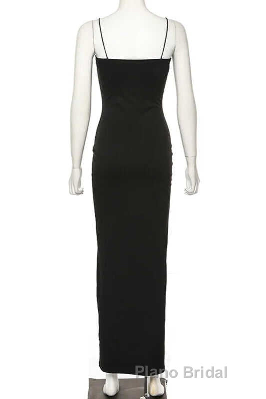 Black Party Dress, Gorgeous Spaghetti-Straps Mermaid Formal Prom Dress Long With Split Evening gowns