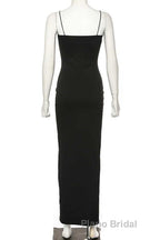 Black Party Dress, Gorgeous Spaghetti-Straps Mermaid Formal Prom Dress Long With Split Evening gowns