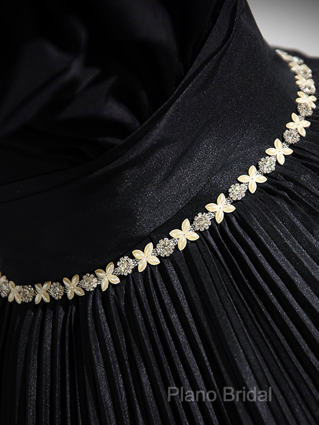 Black Pleated Long A-Line Party Gown With Rhinestone Sash, Elegant Off The Shoulder Formal Dresses
