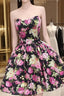 Black Print Strapless Homecoming Dresses