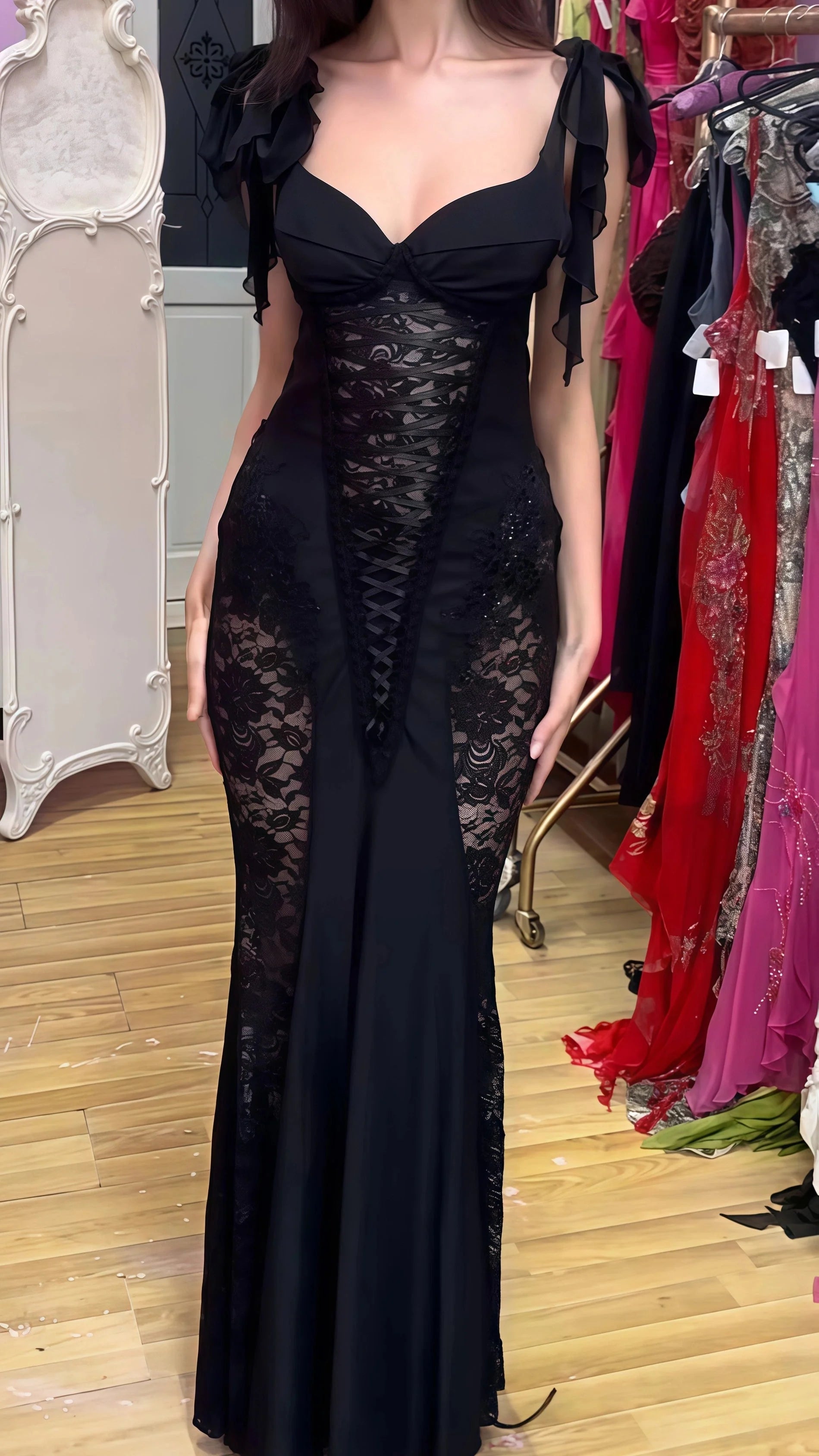 Black Formal Prom Dresses, Lace Mermaid Formal Evening Birthday Dresses