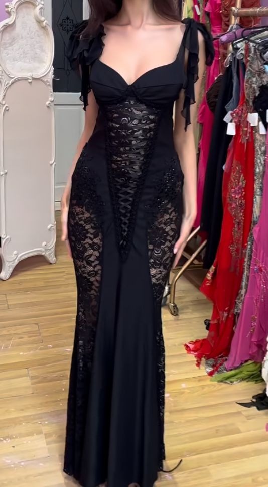 Black Formal Prom Dresses, Lace Mermaid Formal Evening Birthday Dresses
