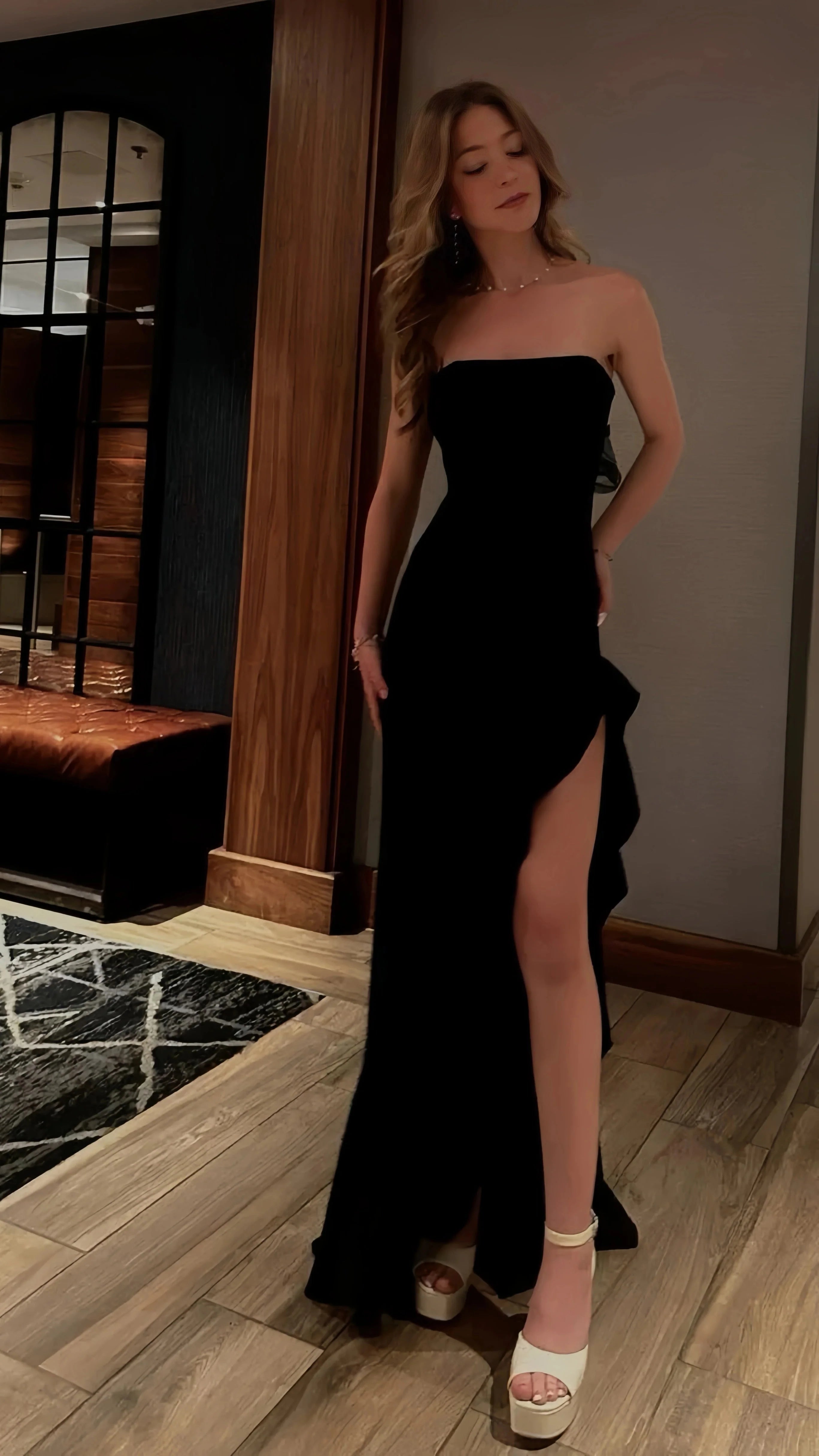 Black Formal Prom Dresses, Strapless Formal Evening Dresses, Split Party Dresses Secondary image