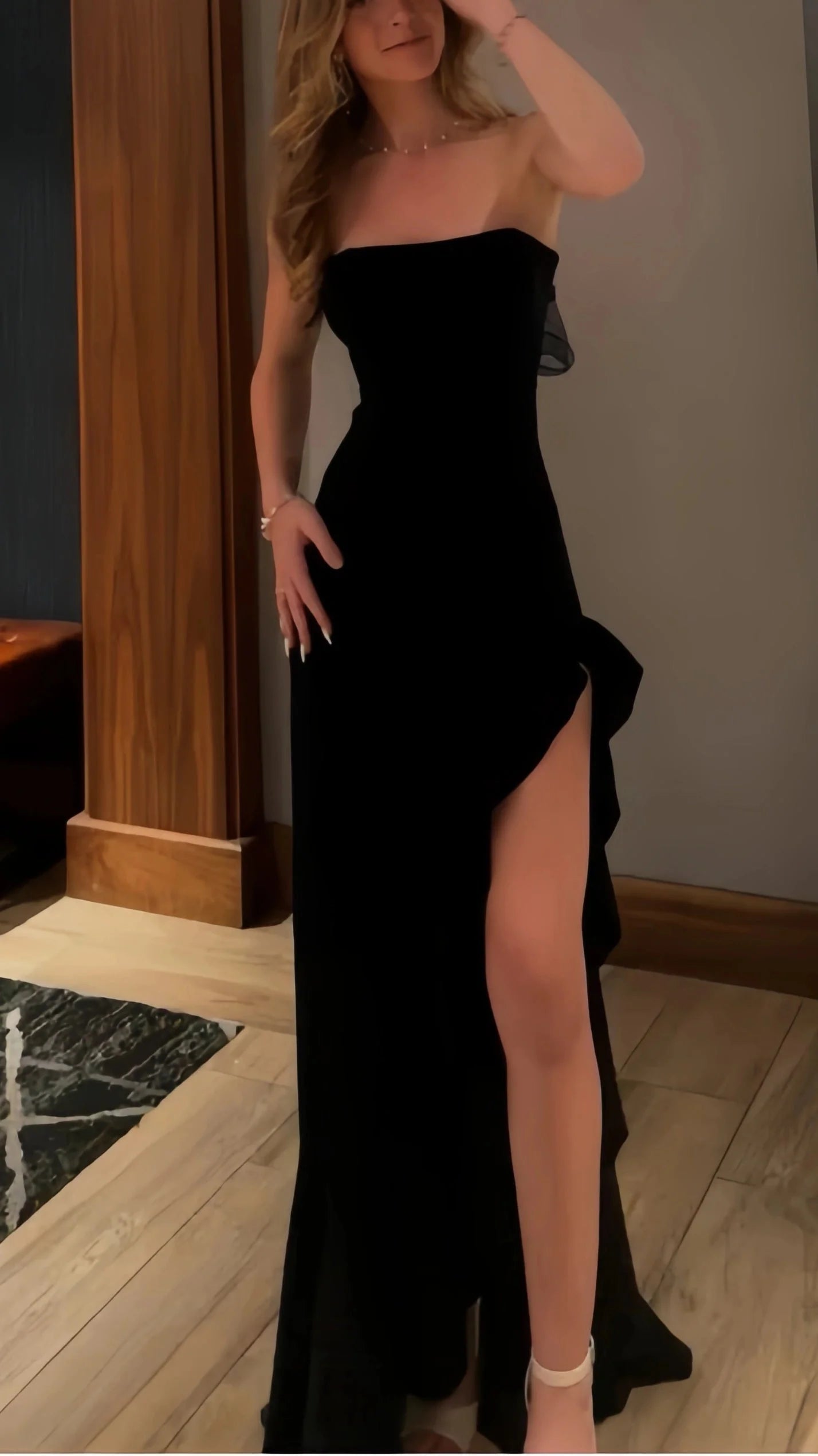 Black Formal Prom Dresses, Strapless Formal Evening Dresses, Split Party Dresses
