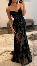 Black Formal Prom Dresses, Sweetheart Lace Mermaid Formal Prom Dresses