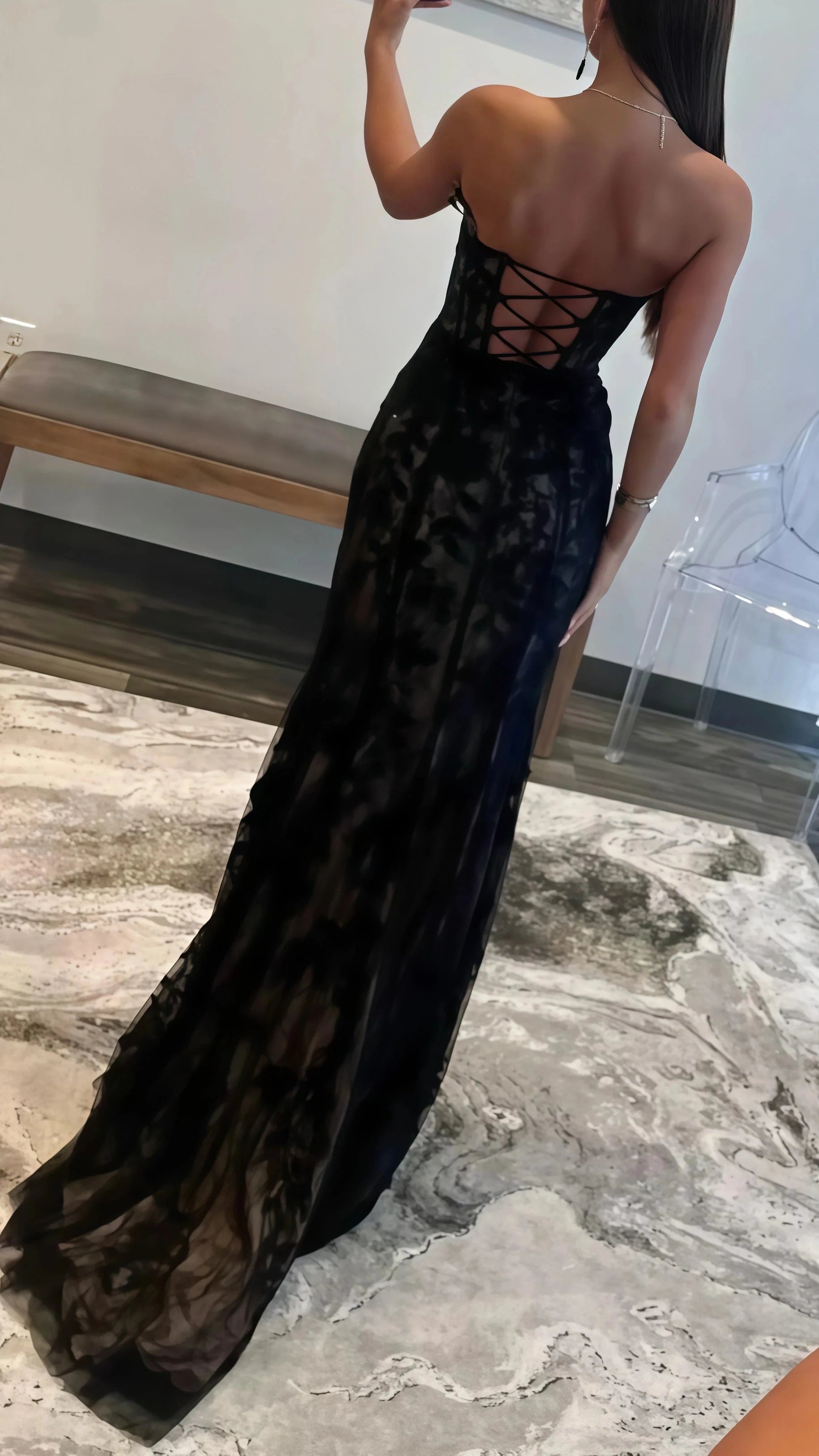 Black Formal Prom Dresses, Sweetheart Lace Mermaid Formal Prom Dresses