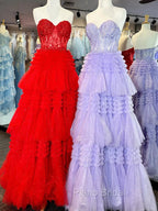 Black Red Purple Lace Formal Prom Dresses, Black Red Purple Lace Formal Evening Dresses