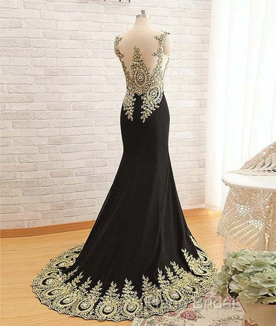 Black Round Neck Lace Applique Long Formal Prom Dresses, Black Formal Dresses Secondary image