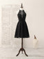 Black Round Neck Lace Beads Short Prom Dress, Black Homecoming Dress