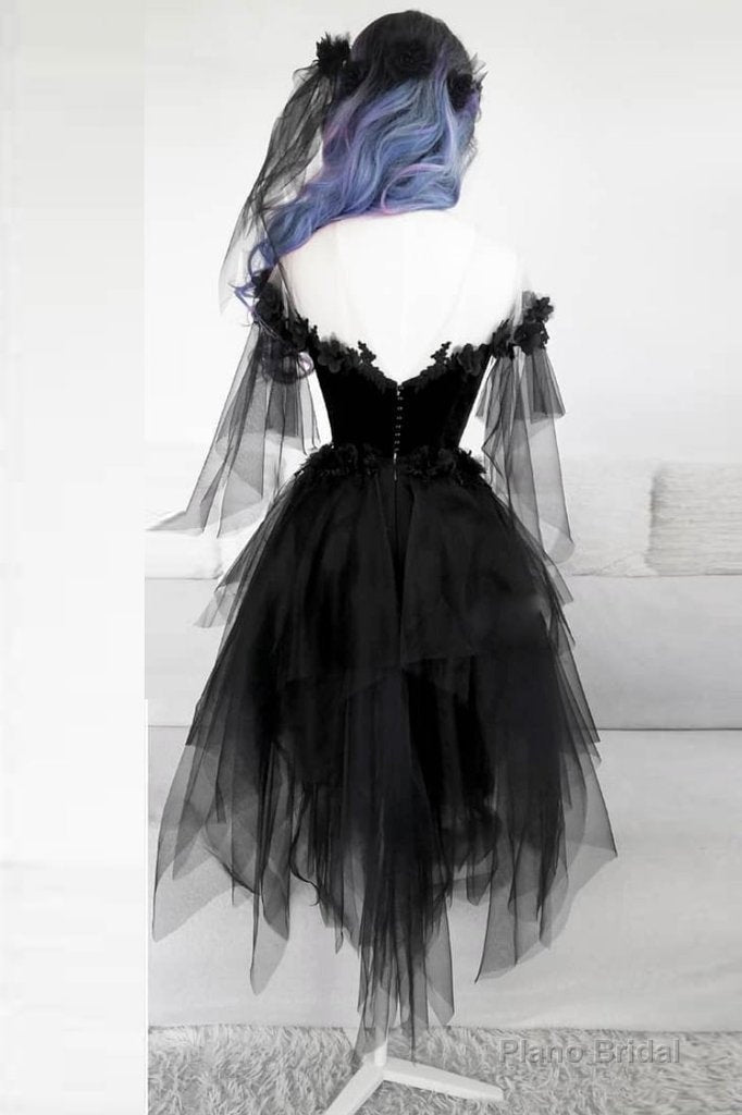 BLACK ROUND NECK TULLE LACE SHORT PROM DRESS BLACK EVENING DRESS Secondary image