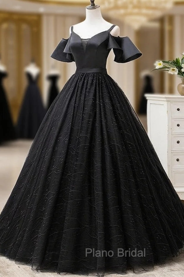 Black Satin and Tulle Ball Gown Off Shoulder Evening Dresses Party Gown, Black Long Formal Dresses Secondary image