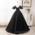 Black Satin and Tulle Ball Gown Off Shoulder Evening Dresses Party Gown, Black Long Formal Dresses