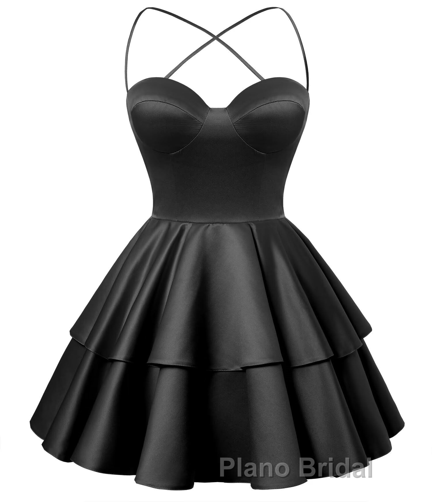 Black Satin Homecoming Dress Sweetheart Neck Tiered Short Graduation Dresses Secondary image