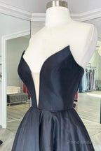 Black Satin Long A-Line Prom Dress,Women Evening Party Dresses