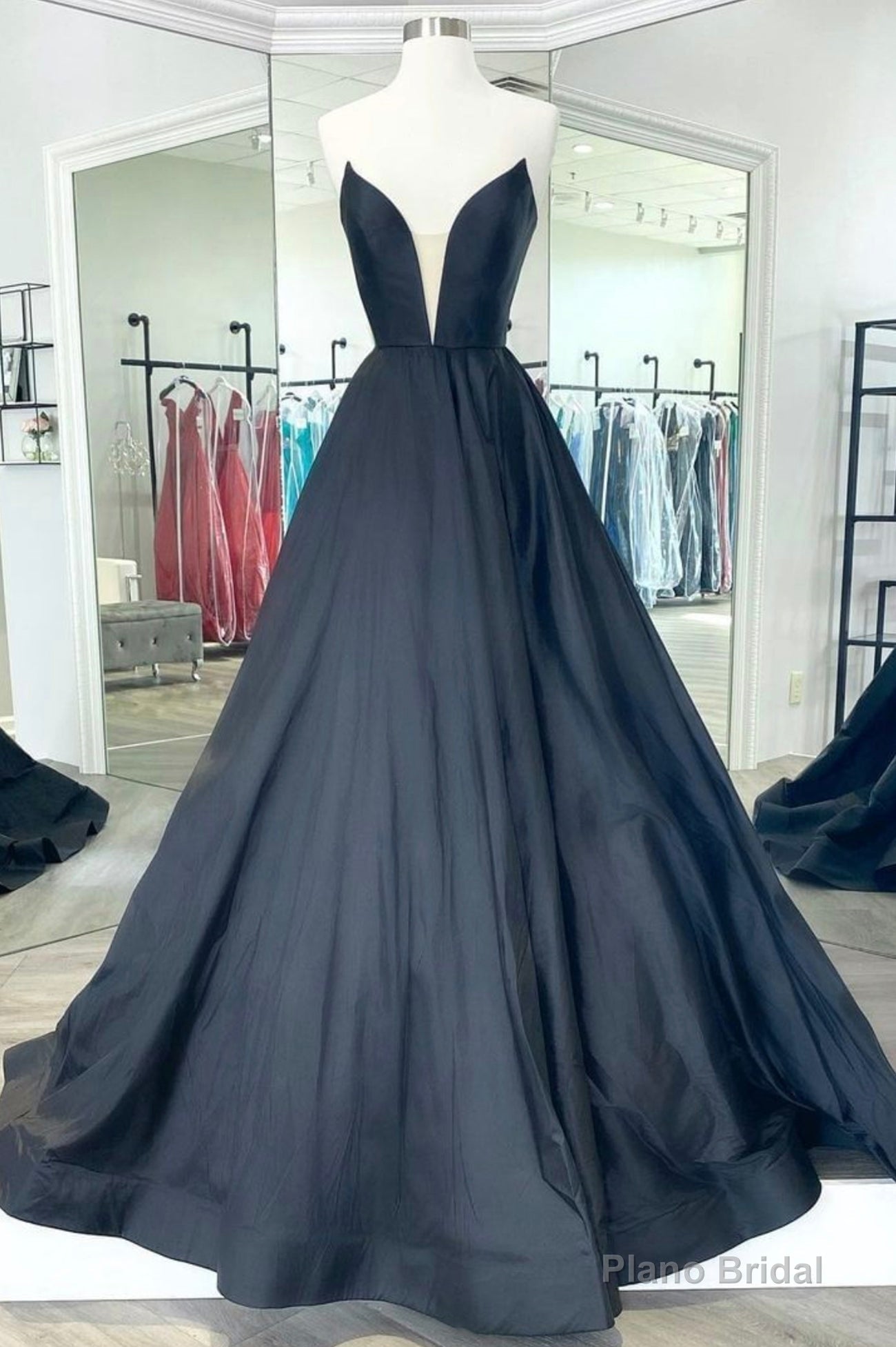 Black Satin Long A-Line Prom Dress,Women Evening Party Dresses Main image