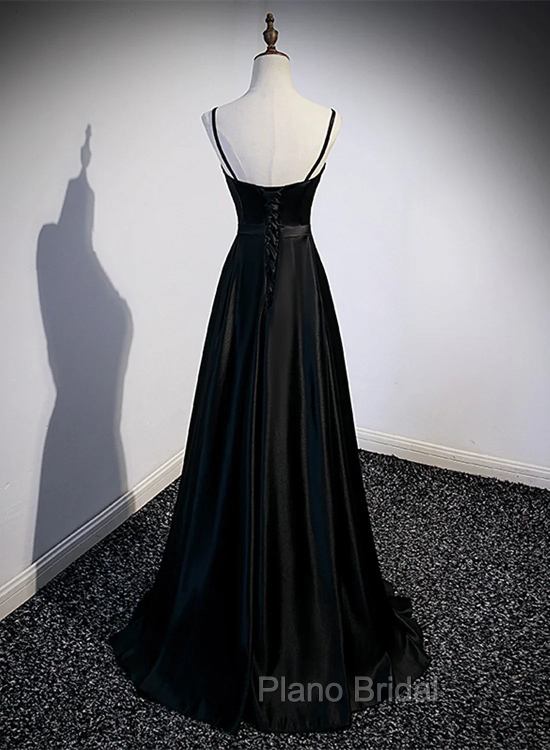 Black Satin Long Party Dresses Black Simple Junior Formal Prom Dresses Formal Prom Dresses shops Secondary image