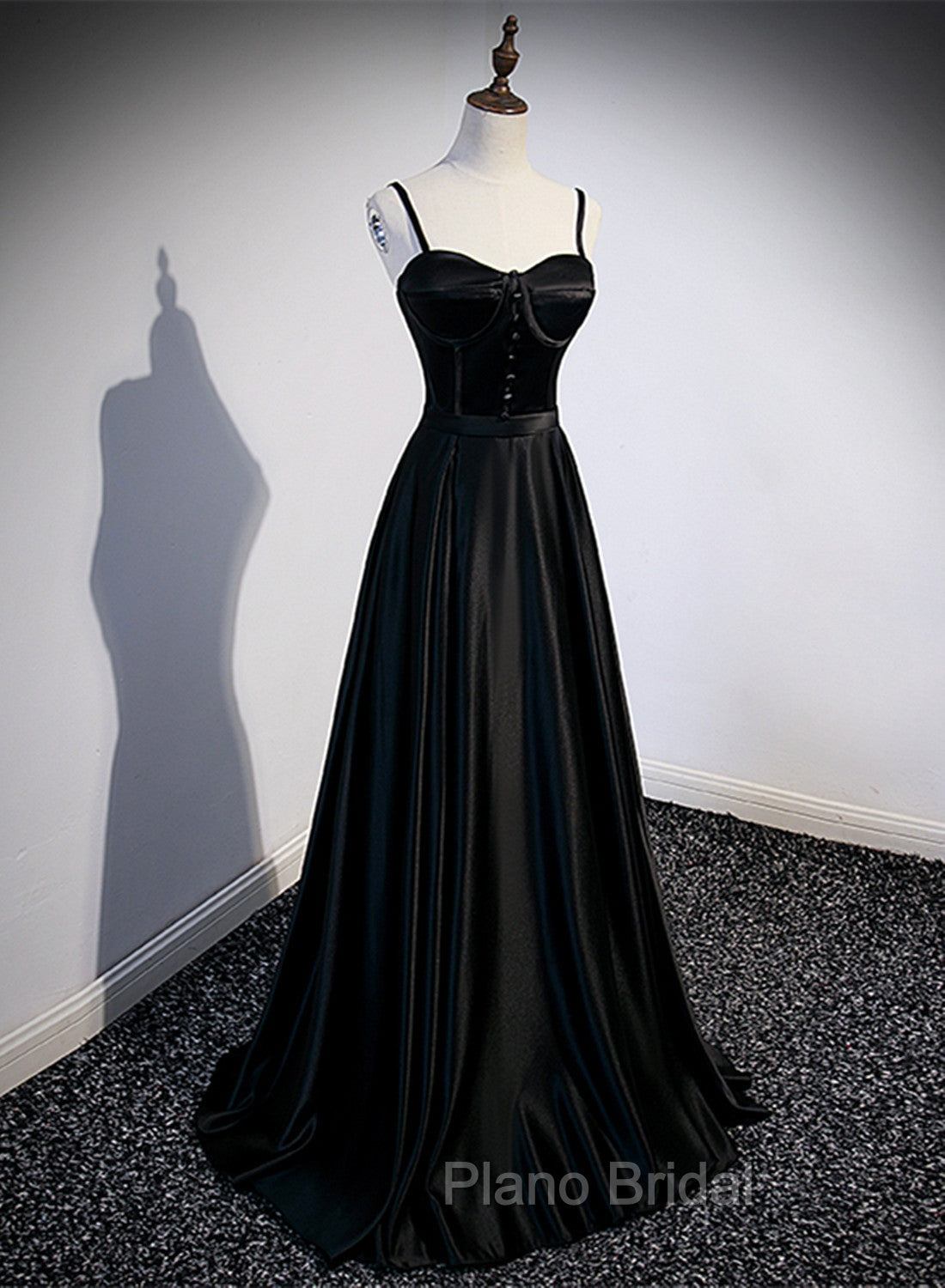 Black Satin Long Party Dresses Black Simple Junior Formal Prom Dresses Formal Prom Dresses shops