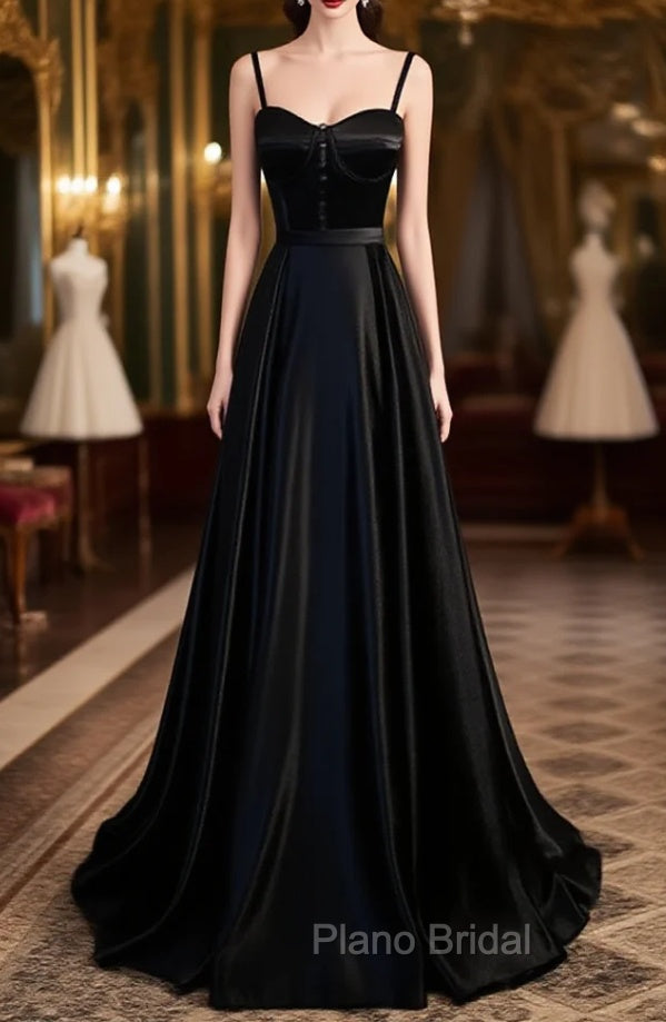 Black Satin Long Party Dresses Black Simple Junior Formal Prom Dresses Formal Prom Dresses shops Main image