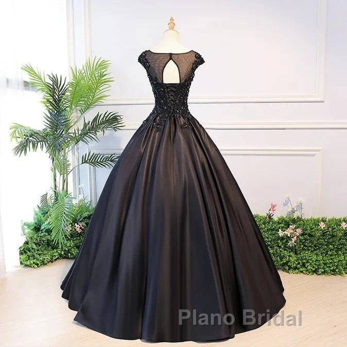 Black Satin Long Party Dresses Evening Gown A Line Floor Length Formal Prom Dresses Elegant Secondary image