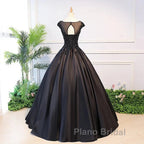 Black Satin Long Party Dresses Evening Gown A Line Floor Length Formal Prom Dresses Elegant