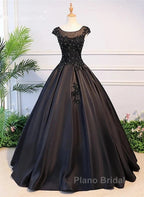 Black Satin Long Party Dresses Evening Gown A Line Floor Length Formal Prom Dresses Elegant